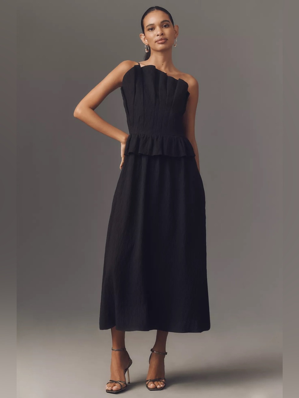 English Factory One Shoulder “Modern Muse”Pleated Midi Dress (Black, M, NWT)